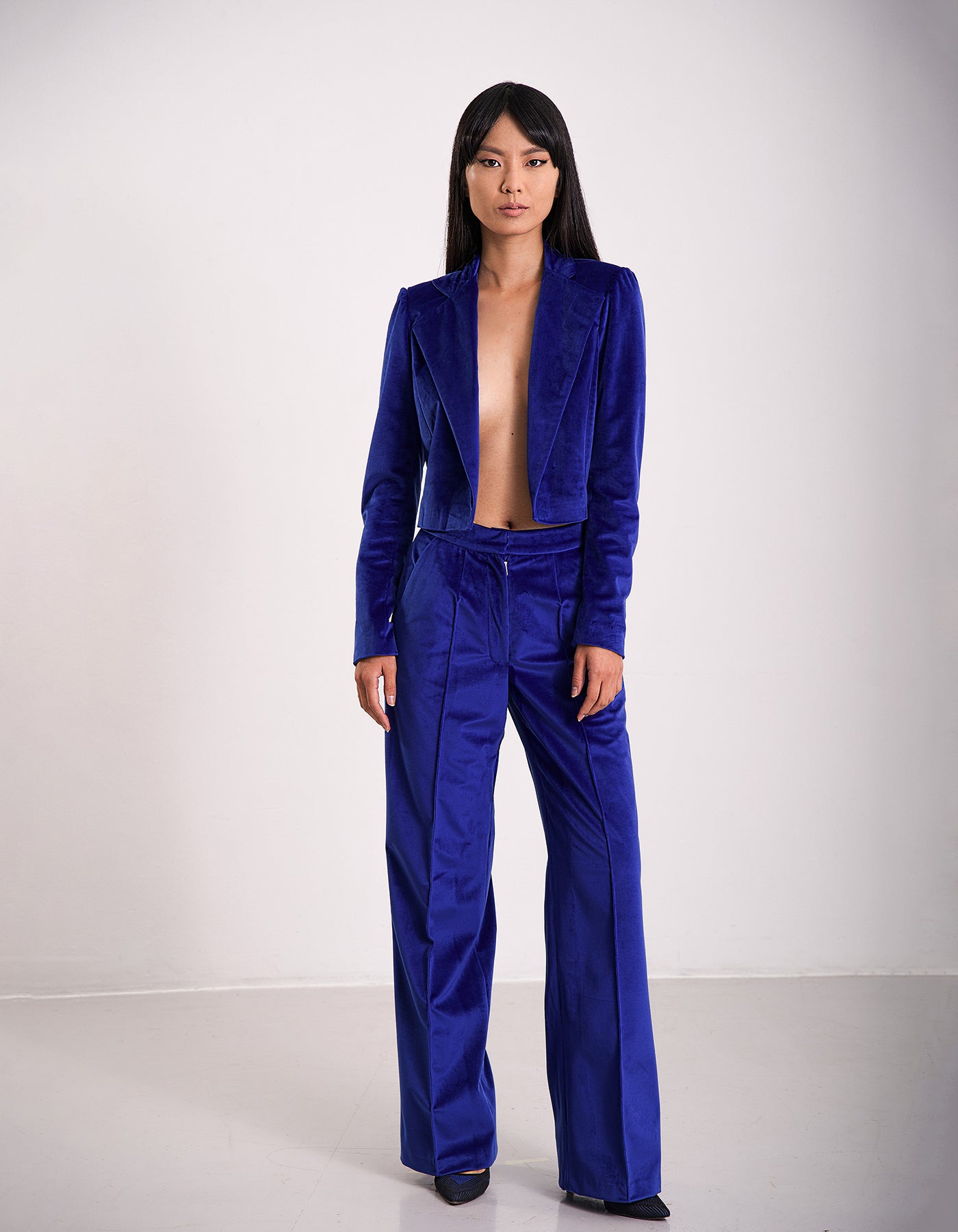 Electric blue velvet jacket