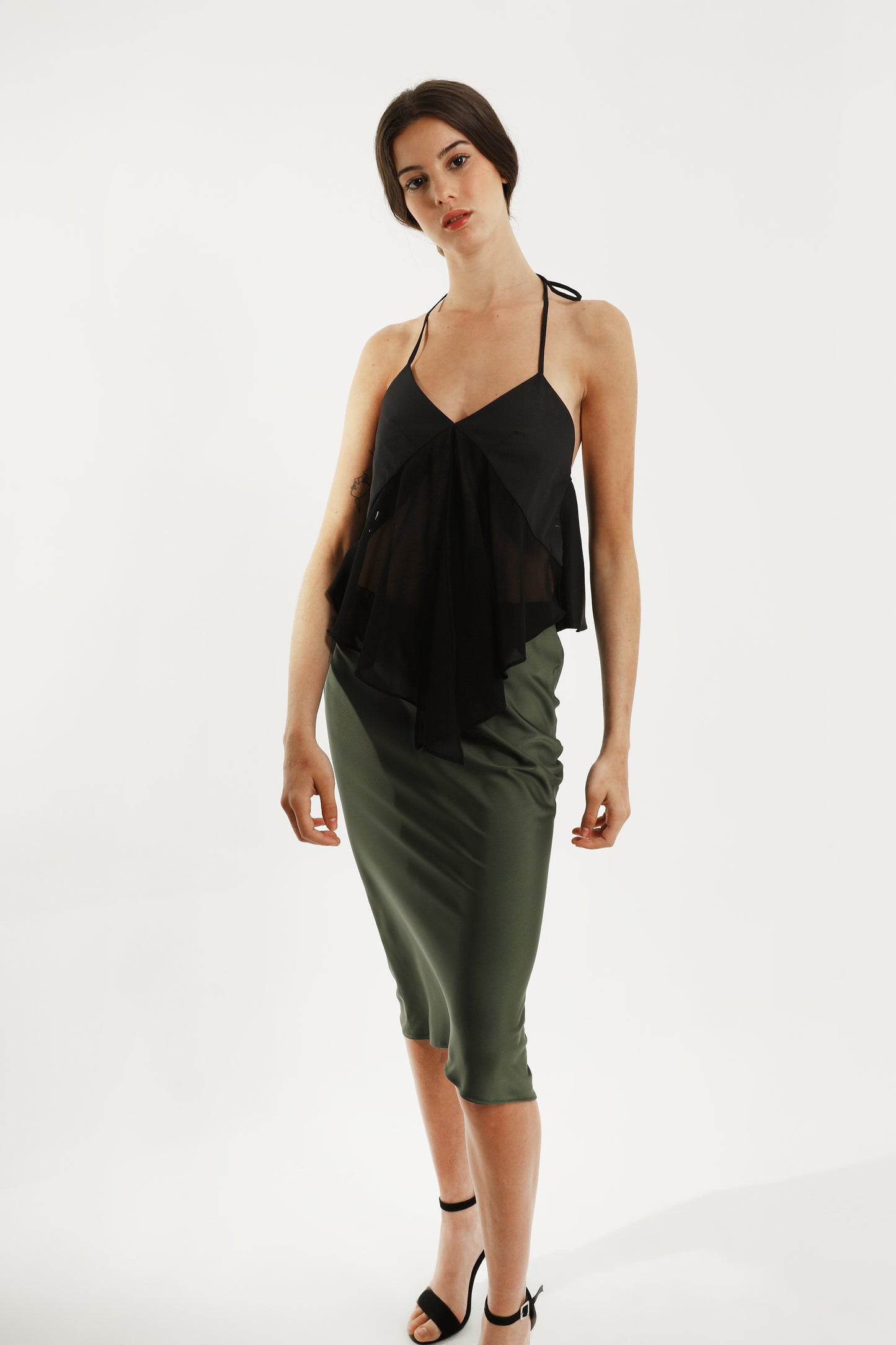 Top de verano negro de algodón