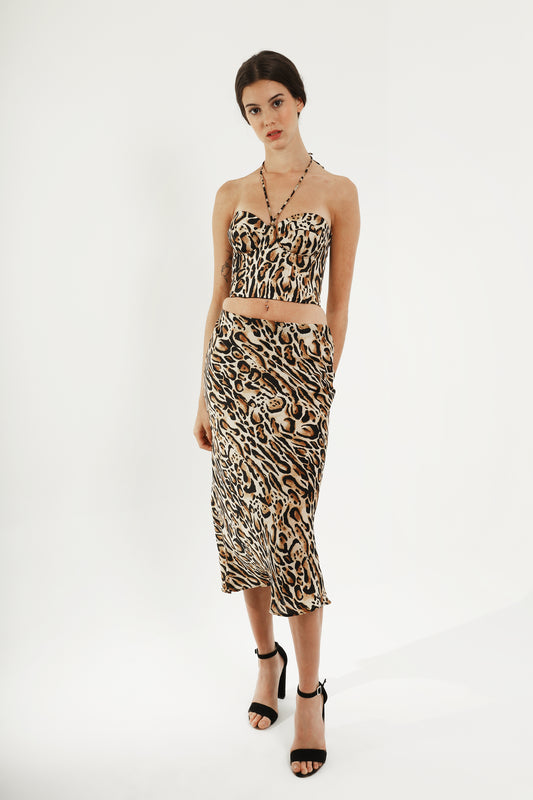 Falda midi con estampado animal