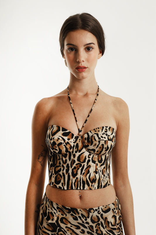 Top bustier con estampado animal