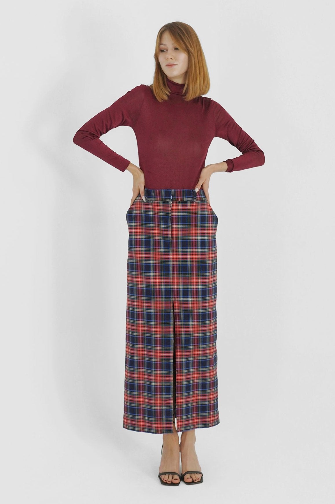 Tartan check pencil skirt