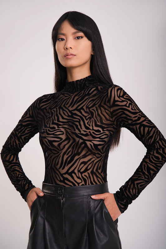 Zebra print long sleeve bodysuit