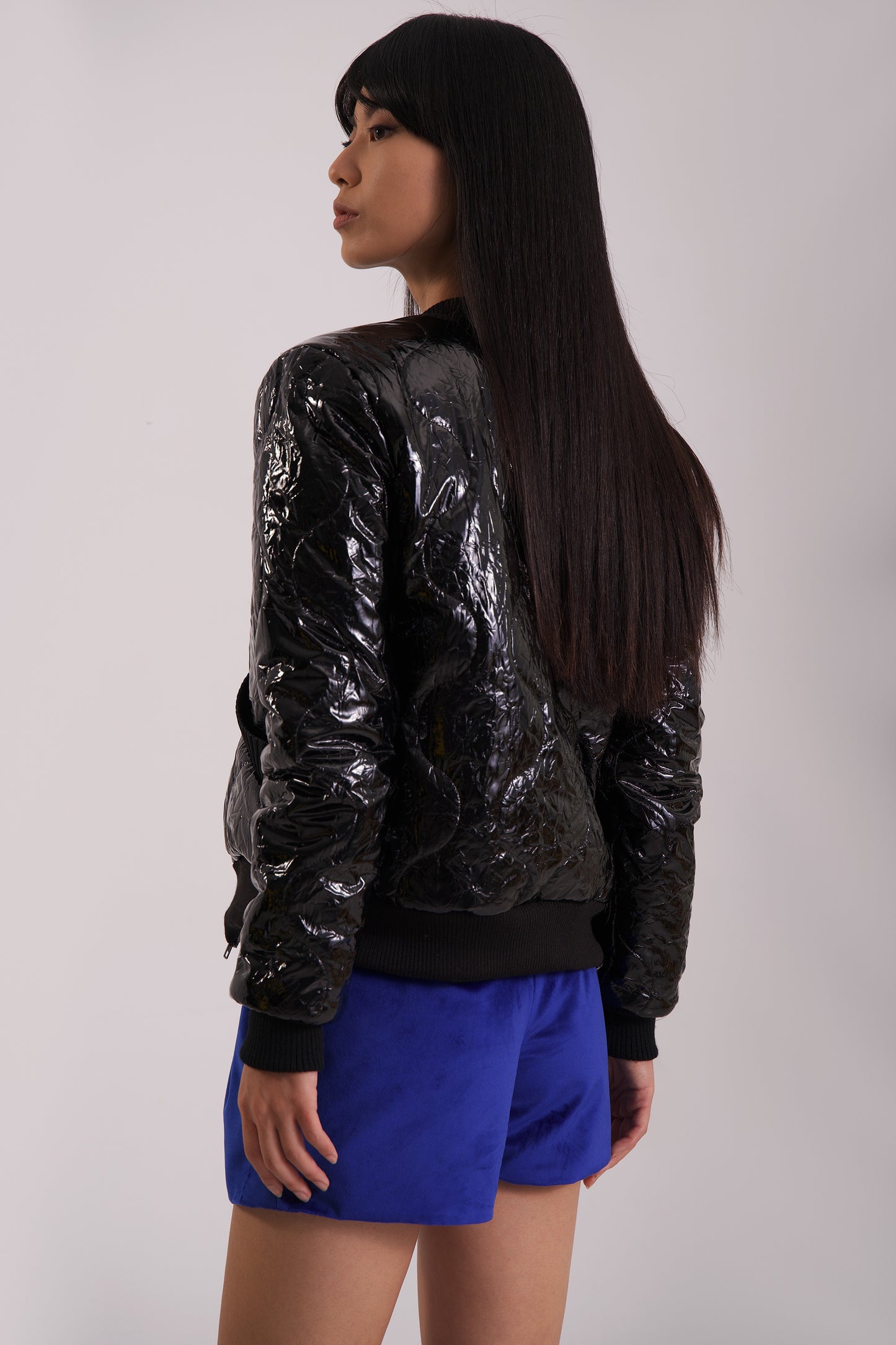 Black quilted bomber