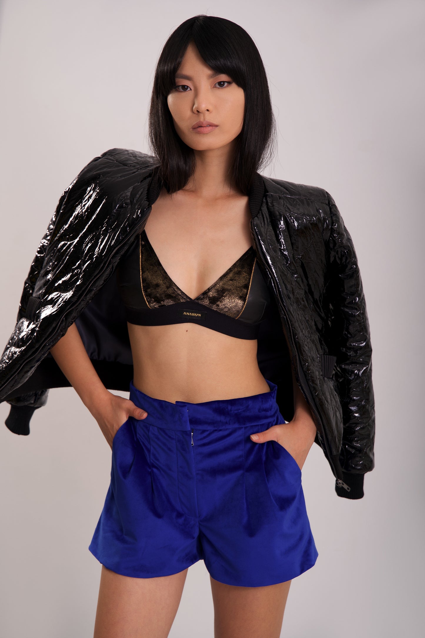 Black quilted bomber