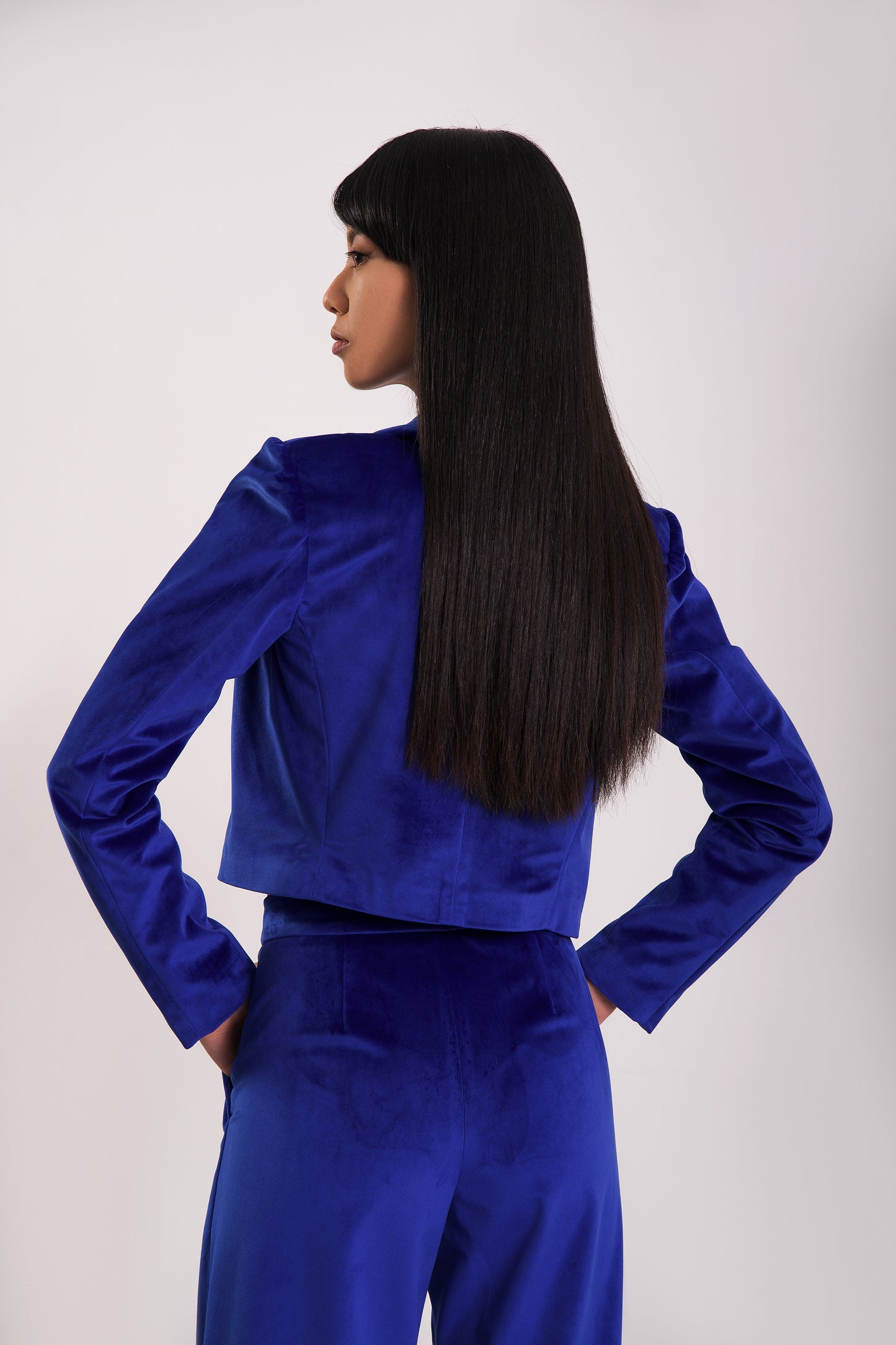 Electric blue velvet jacket