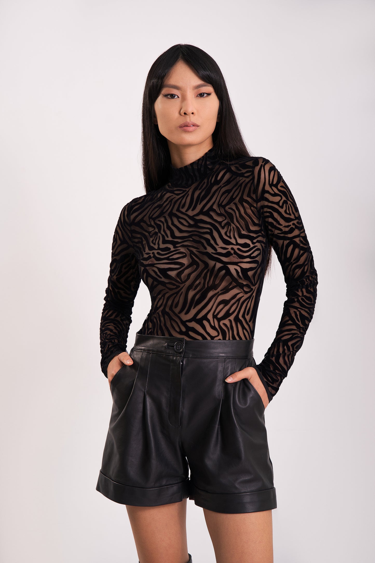 Zebra print long sleeve bodysuit