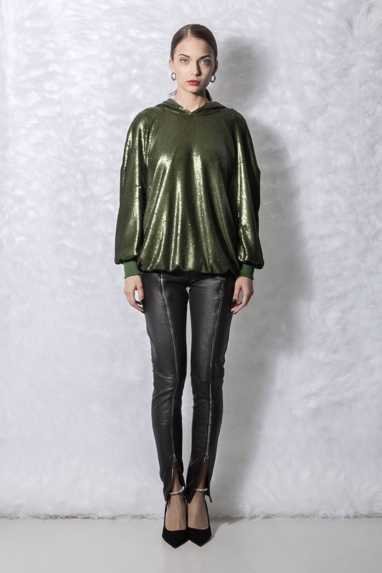 Sudadera con capucha de lentejuelas