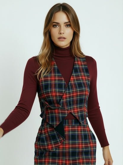 Chaleco de cuello escocés asimétrico reversible