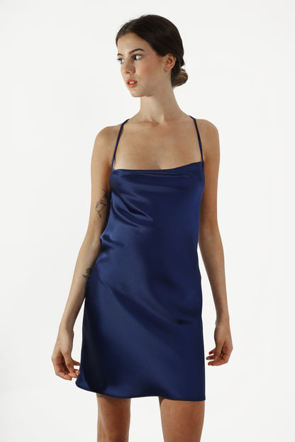 Blaues Satin-Minikleid 