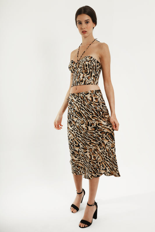 Falda midi con estampado animal