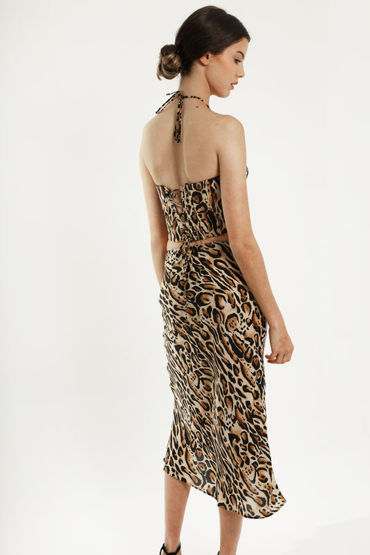 Falda midi con estampado animal