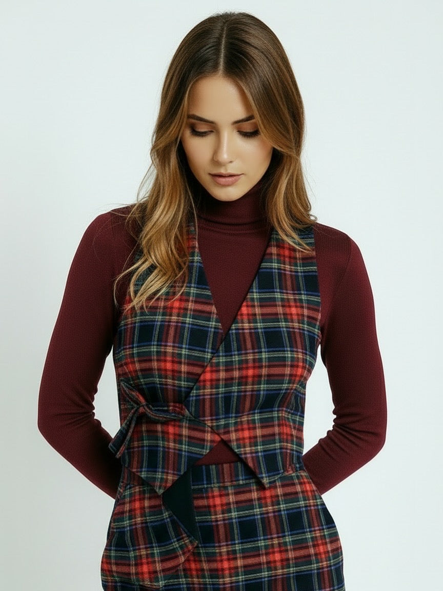 Chaleco de cuello escocés asimétrico reversible