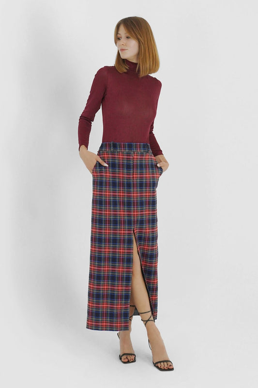 Tartan check pencil skirt