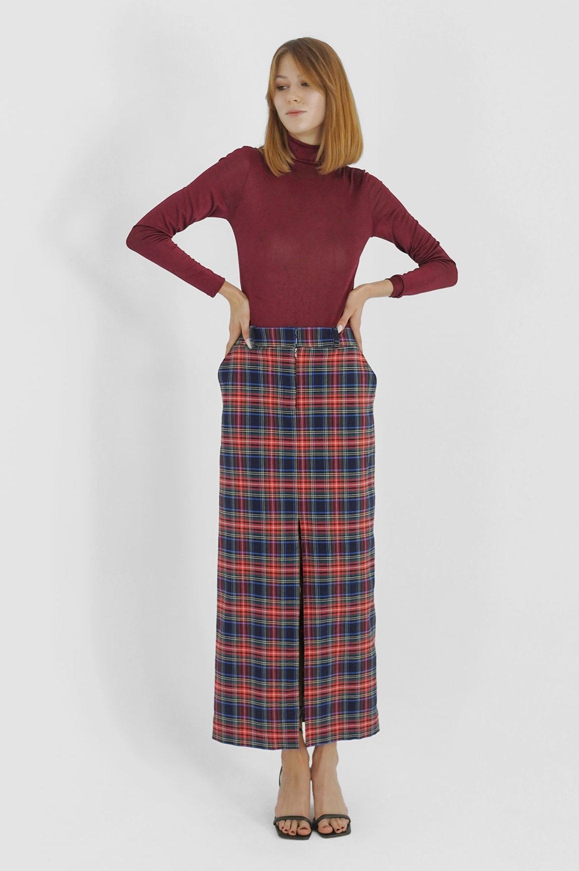 Tartan check pencil skirt