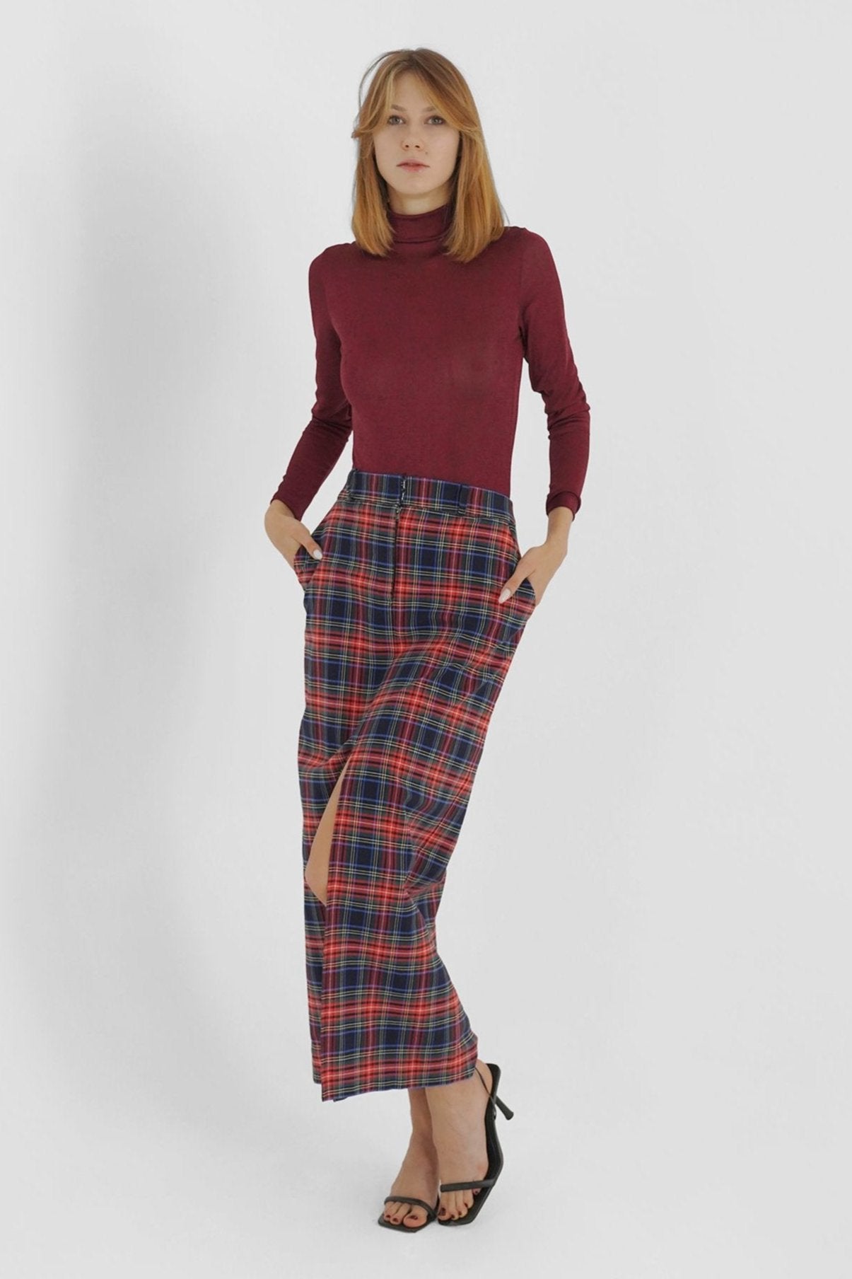 Tartan check pencil skirt