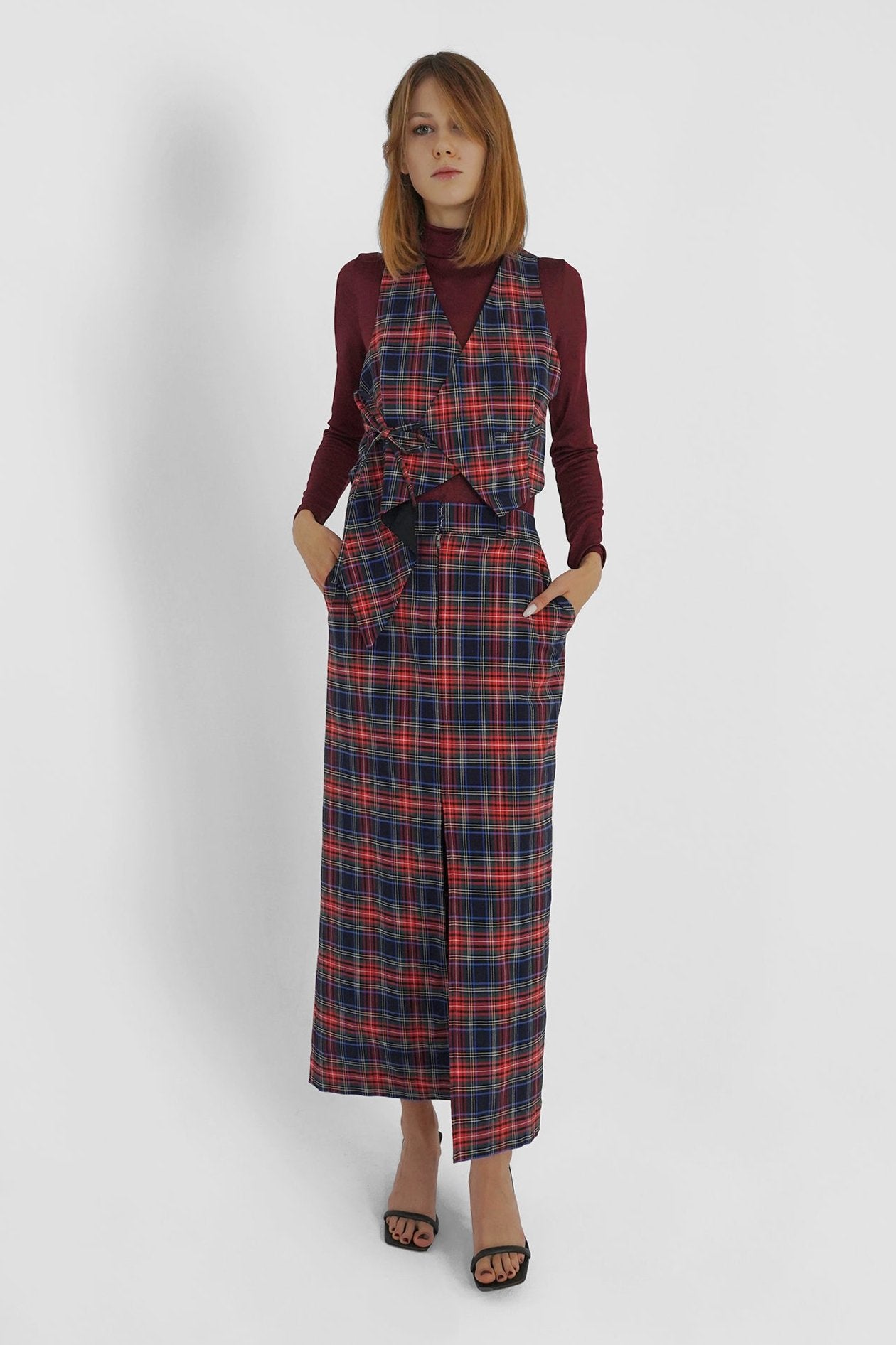 Tartan check pencil skirt