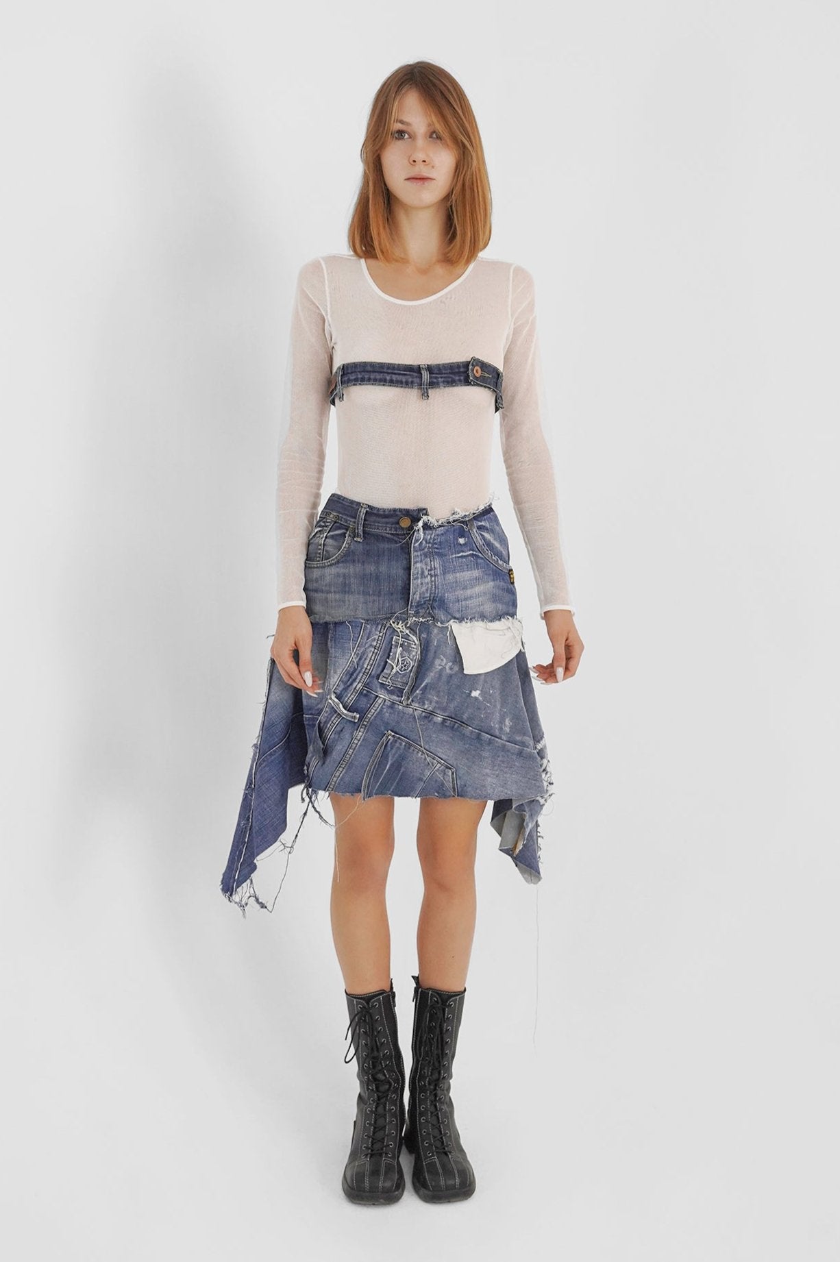 Asymmetric denim skirt