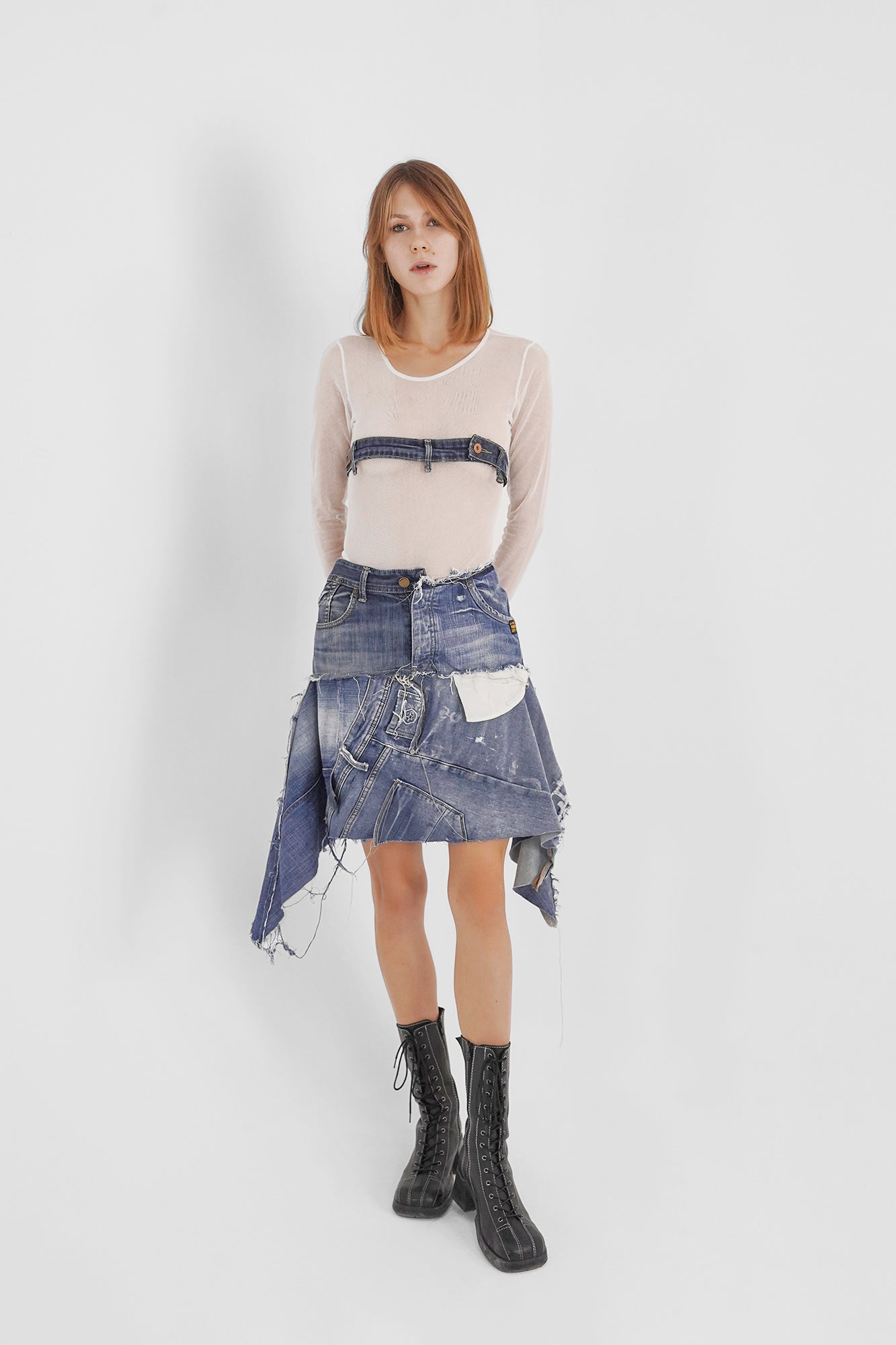 Asymmetric denim skirt