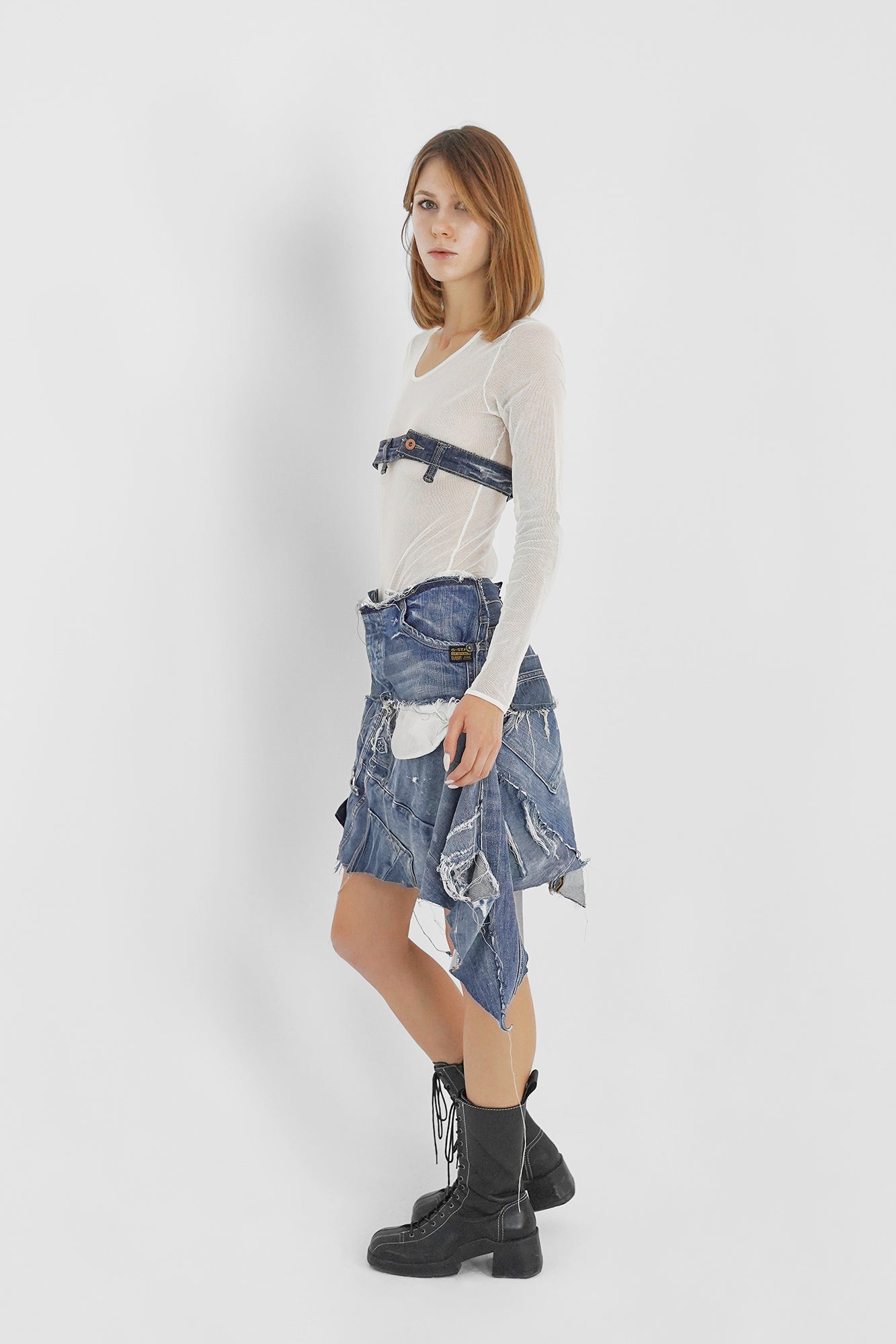 Asymmetric denim skirt