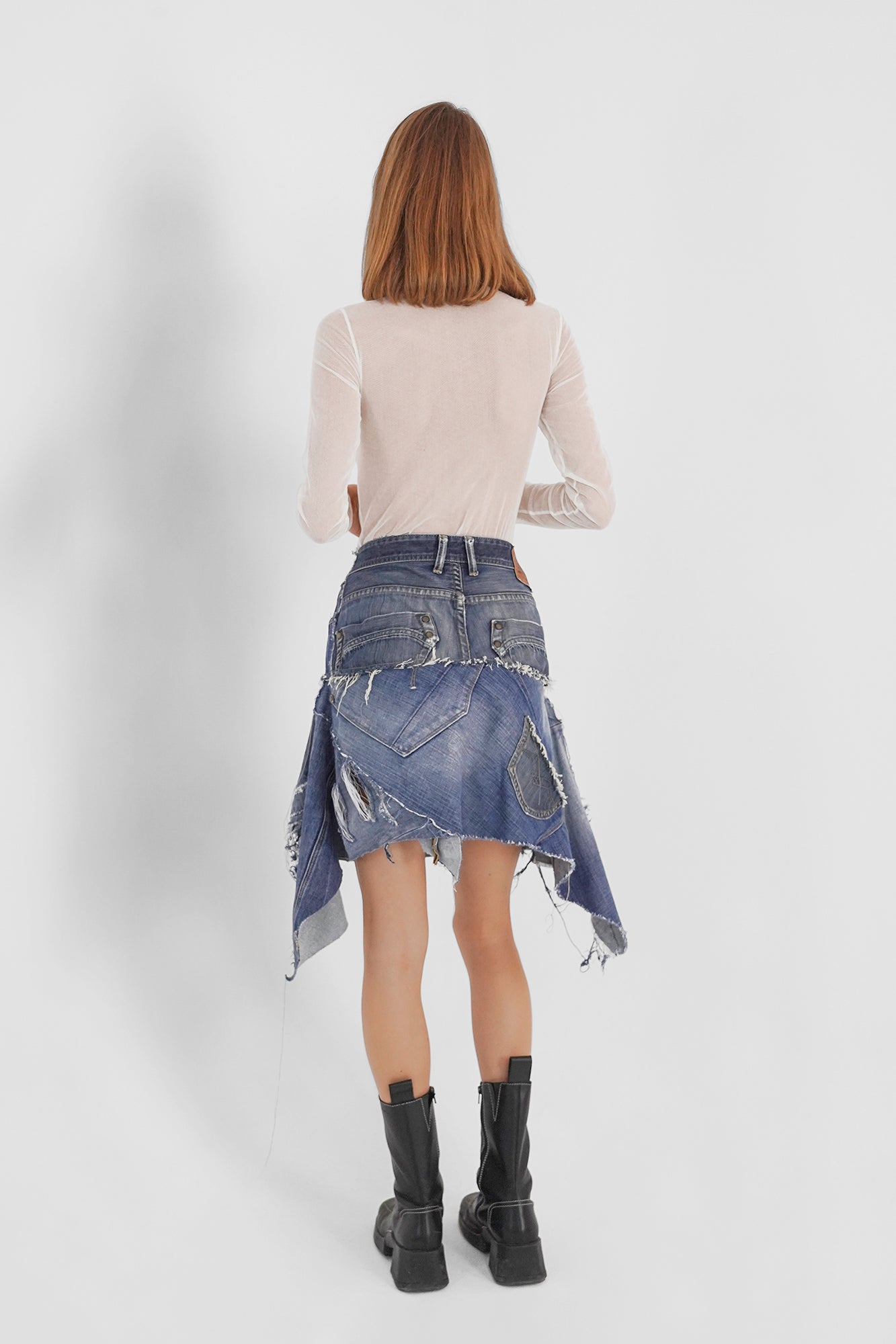 Asymmetric denim skirt