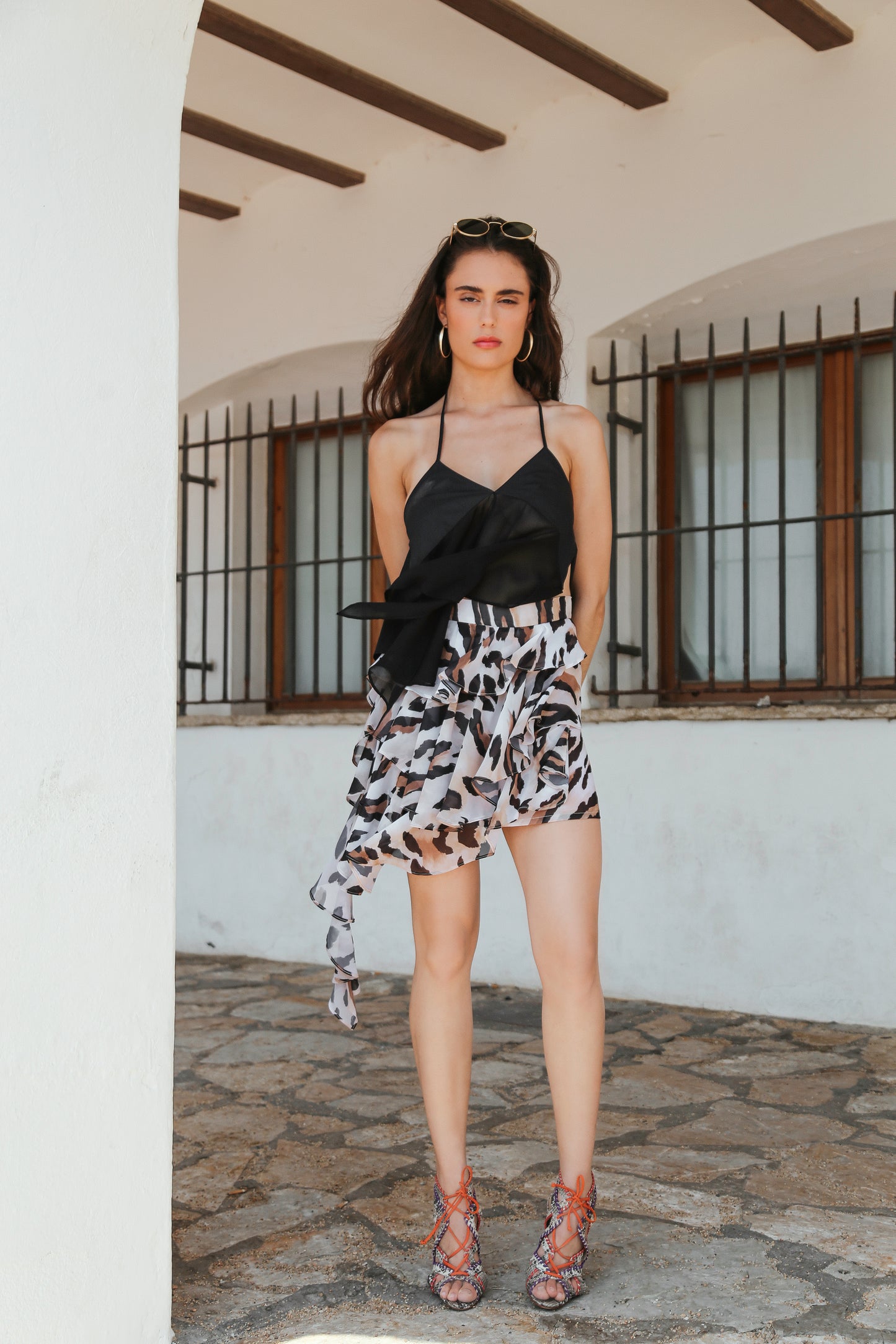 Asymmetric Animal Print Skirt