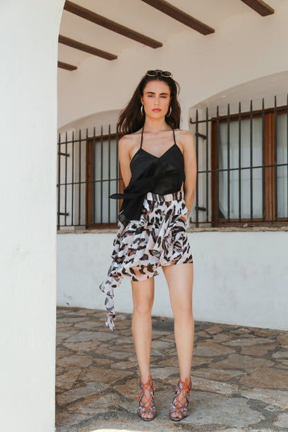 Asymmetric Animal Print Skirt