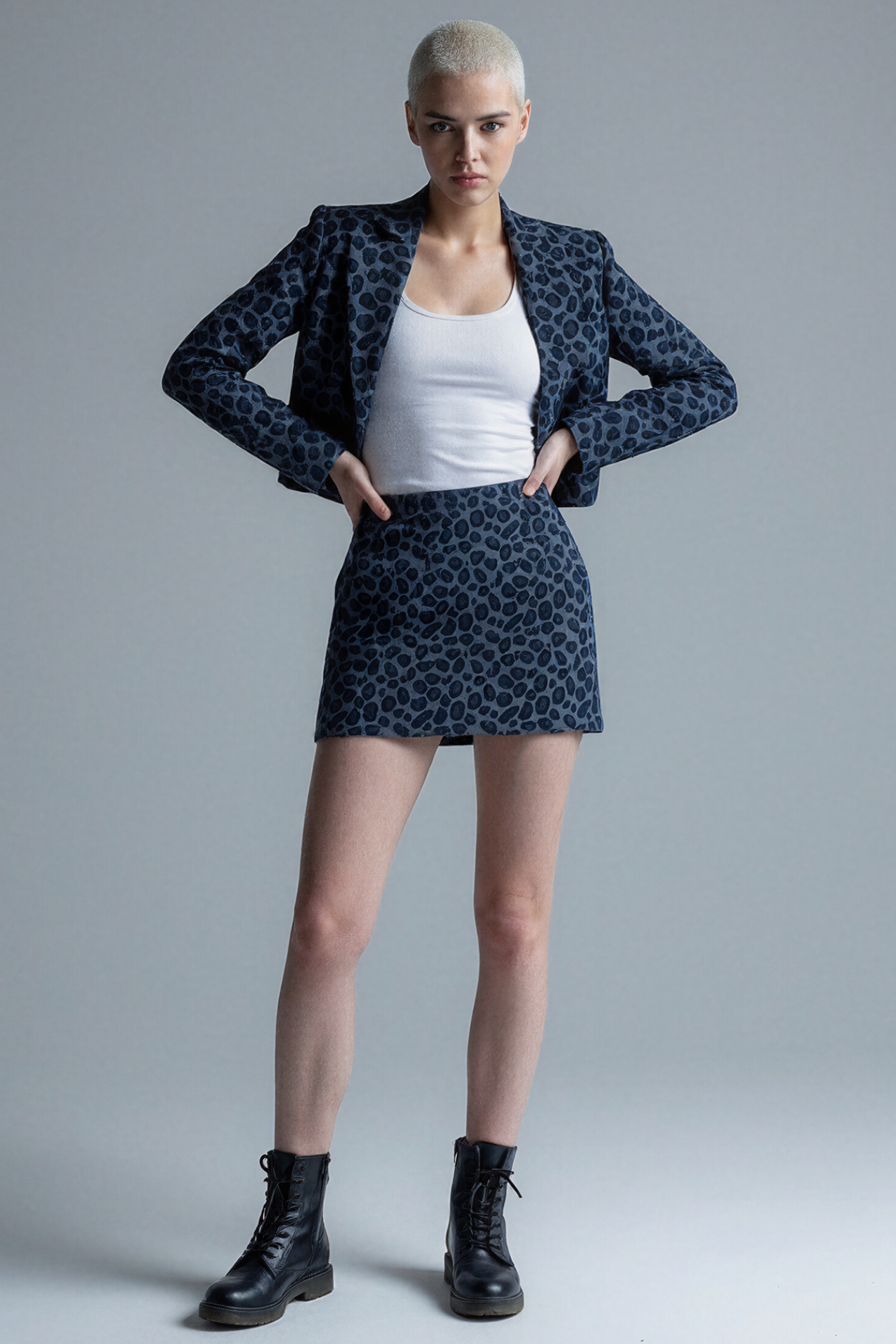 Cropped Animal Print Jacket in Blue