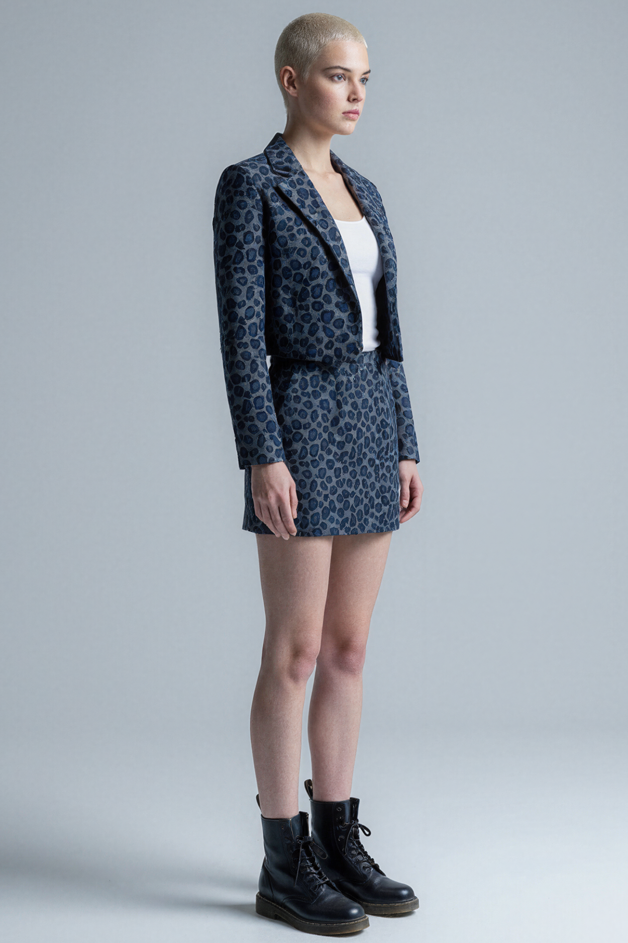 Cropped Animal Print Jacket in Blue