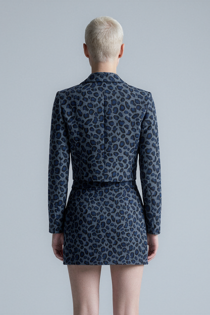 Cropped Animal Print Jacket in Blue