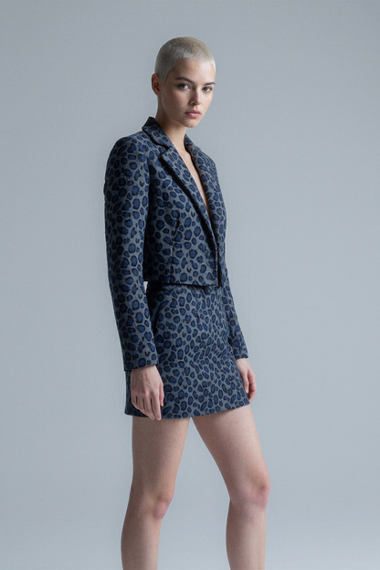 Cropped Animal Print Jacket in Blue