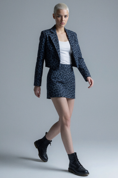Cropped Animal Print Jacket in Blue