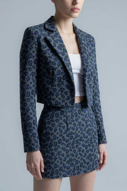Cropped Animal Print Jacket in Blue