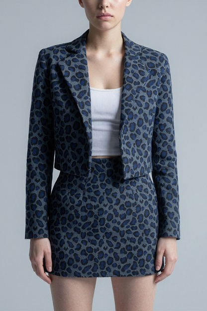 Cropped Animal Print Jacket in Blue