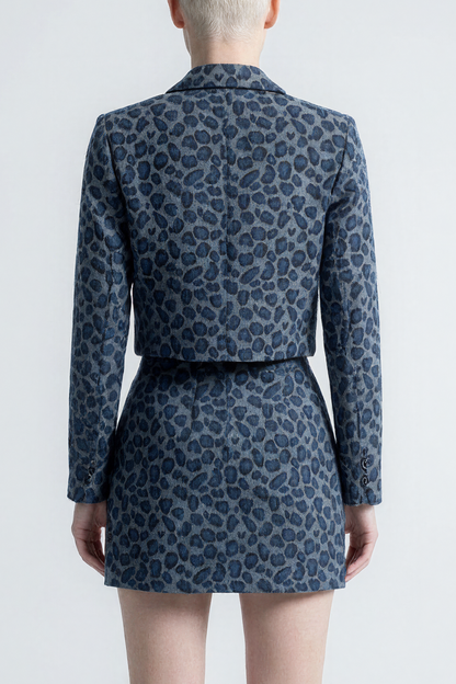 Cropped Animal Print Jacket in Blue
