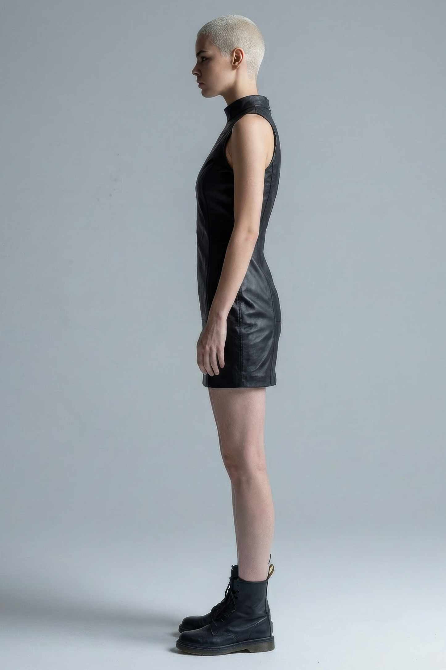 Black Leather Sleeveless Mini Dress