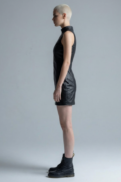 Black Leather Sleeveless Mini Dress