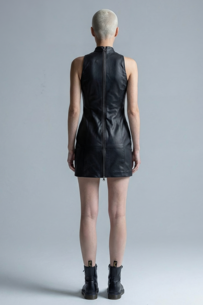 Black Leather Sleeveless Mini Dress