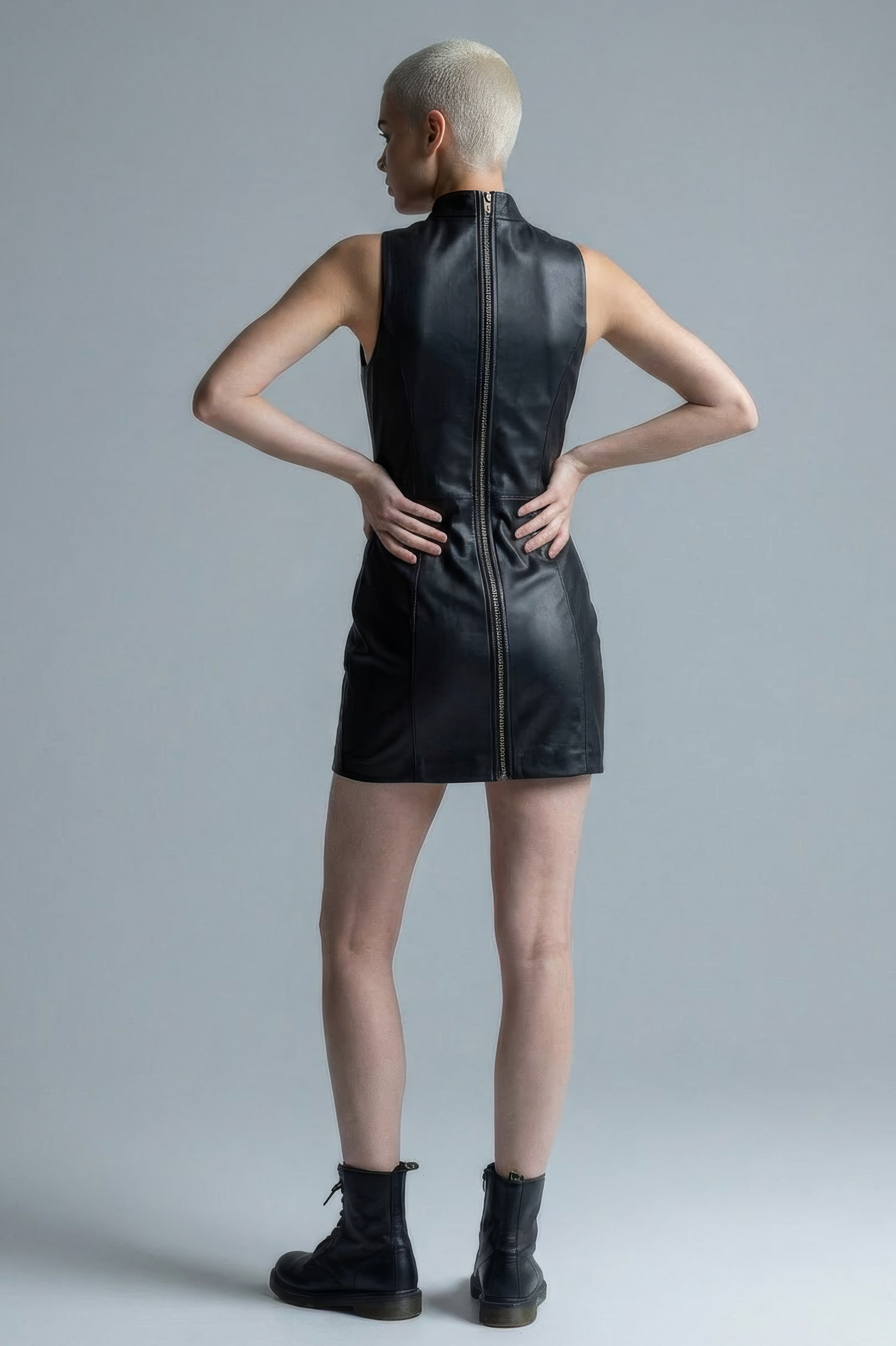 Black Leather Sleeveless Mini Dress