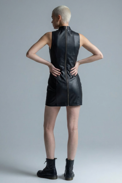 Black Leather Sleeveless Mini Dress