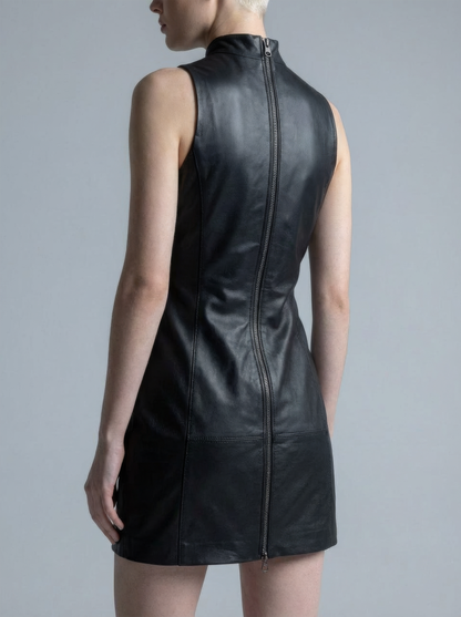 Black Leather Sleeveless Mini Dress