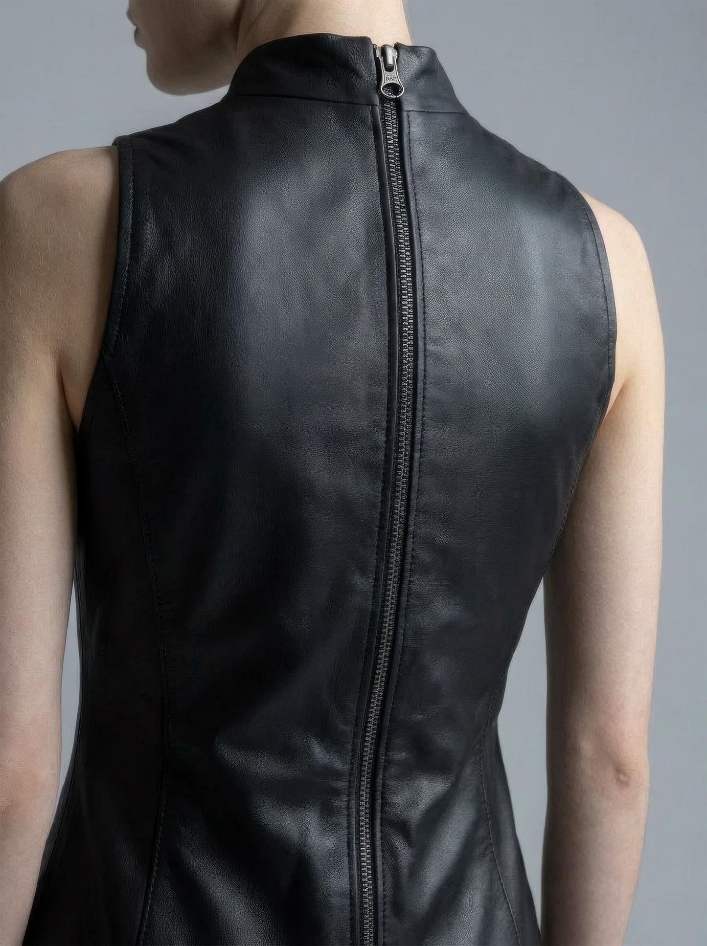 Black Leather Sleeveless Mini Dress