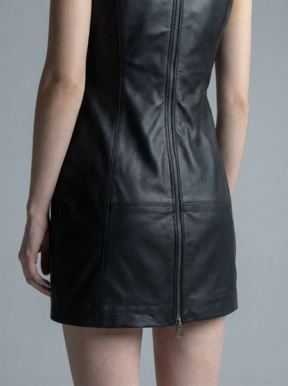 Black Leather Sleeveless Mini Dress