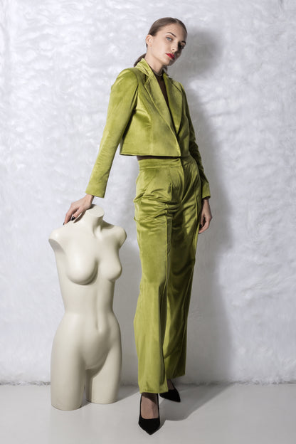 Olive green velvet trousers