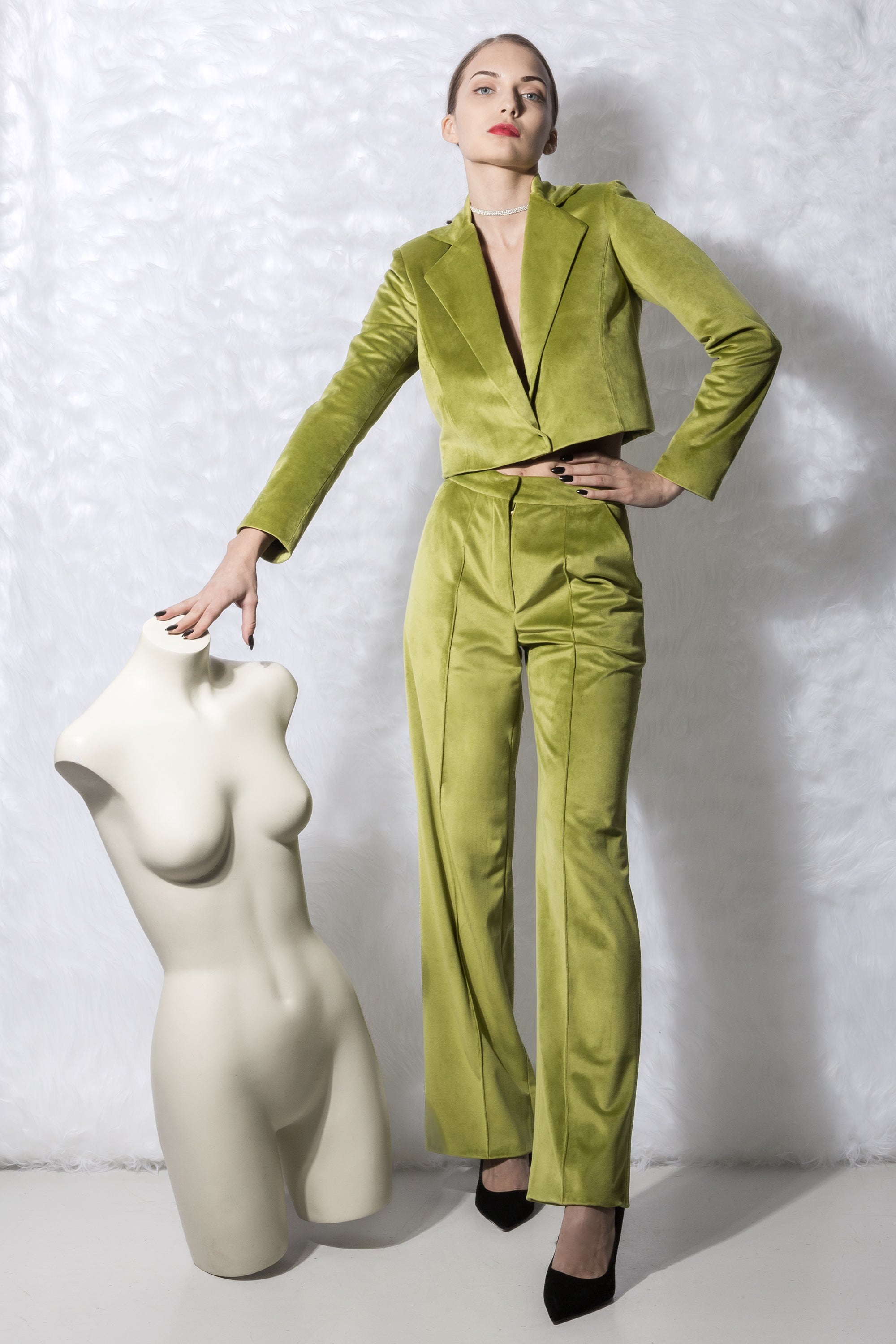 Olive green cheap velvet suit