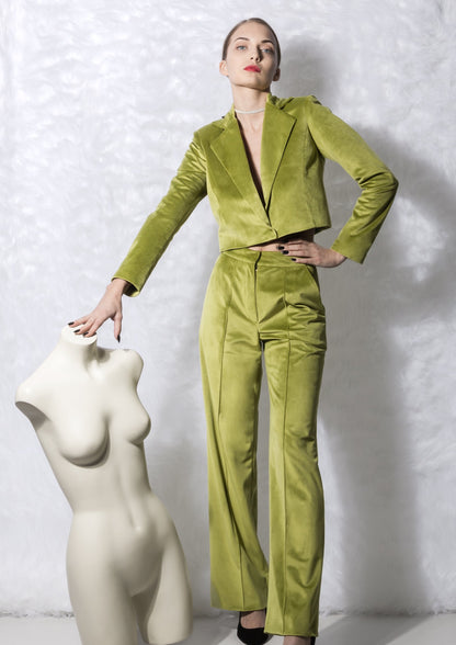 Olive green velvet trousers