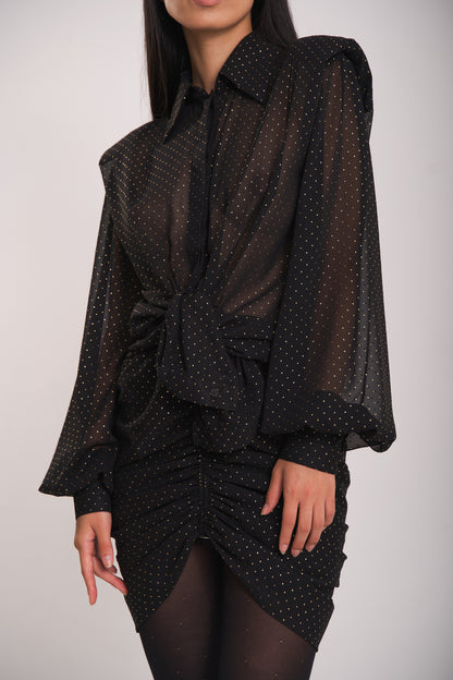 Übergroße schwarze transparente Bluse