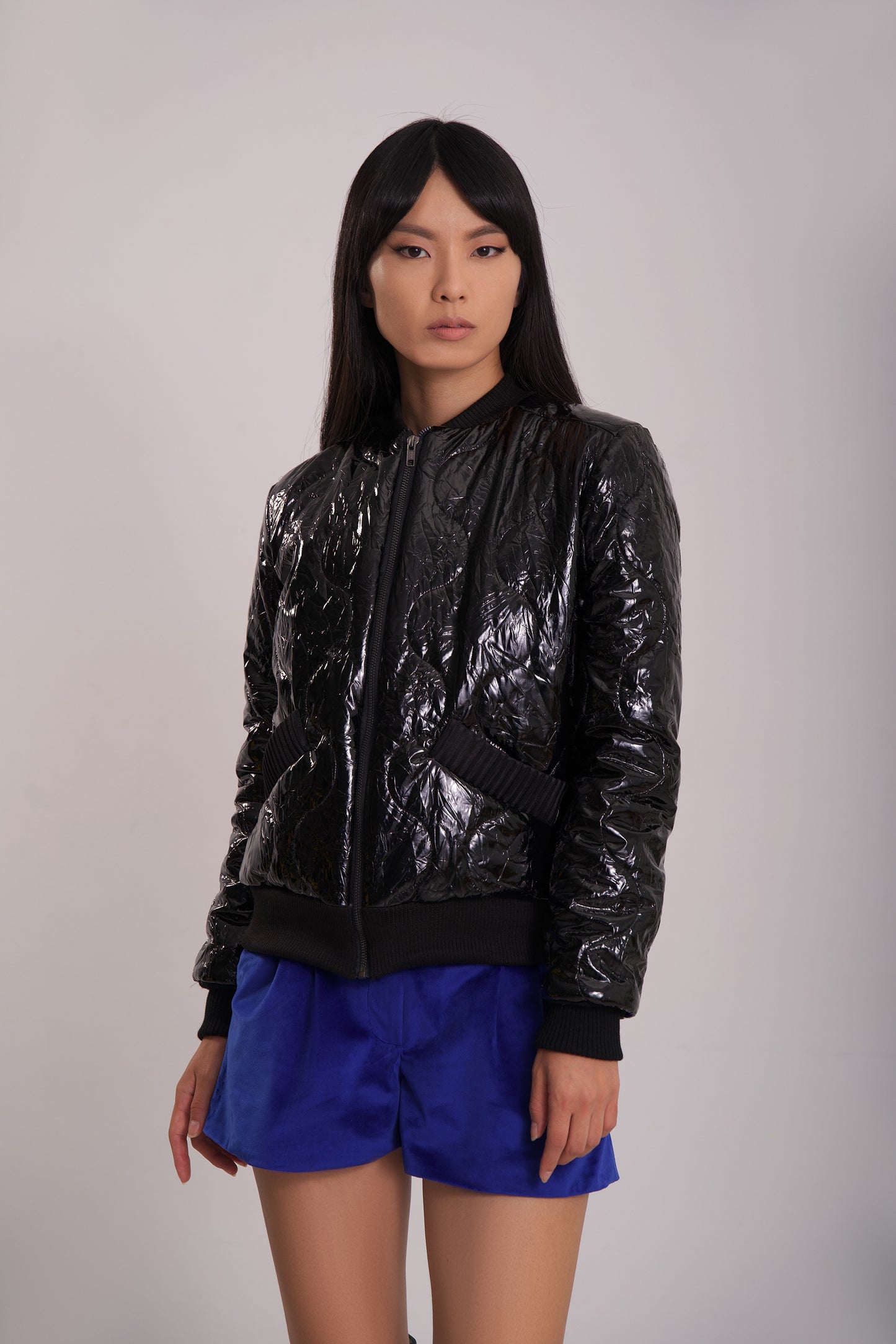Black quilted bomber