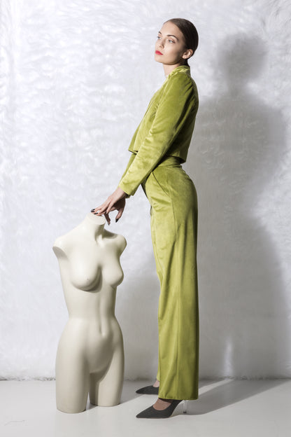 Olive green velvet trousers
